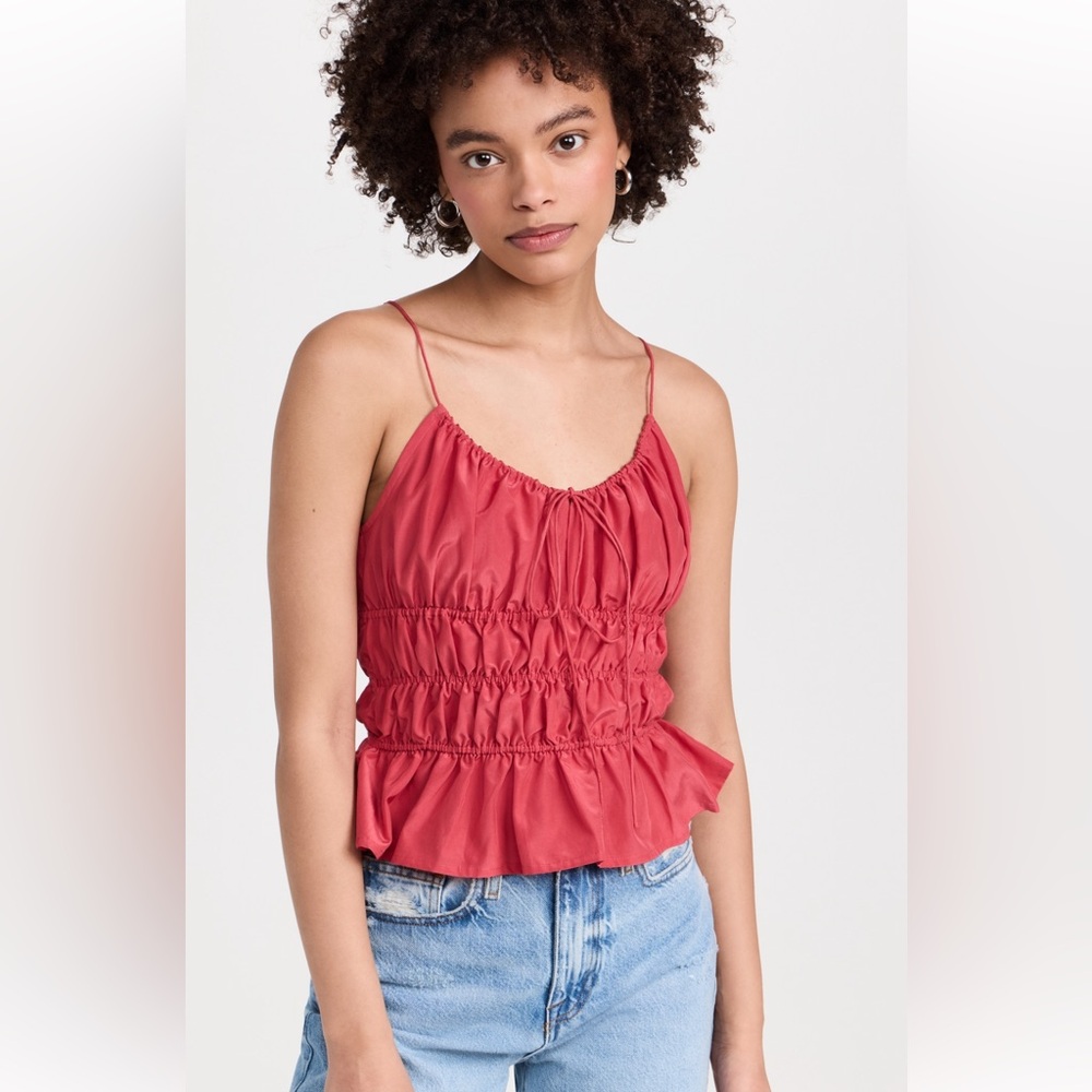 NWT Faithfull the Brand Casale Shirred Silk & Cotton Cami in Crimson Size S